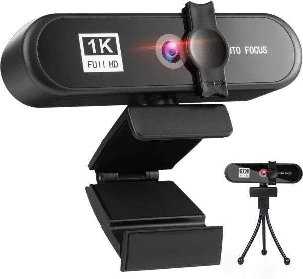 Webcam con Microfono 1K Full HD con Cubierta y Trípode Vista Gran Angular