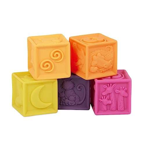Battat B. toys – One Two Squeeze Blocks – Juguetes educativos para bebés +6 meses – 10 bloques suaves apilables