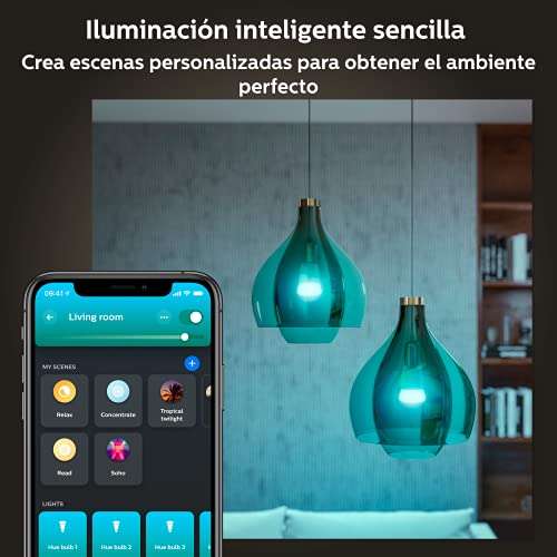 Philips Hue - Bombilla Inteligente, A60 E27, Luz Blanca y de Colores, 9W (Eq. 75W) 1100 lm, Compatible con Alexa y Google Home