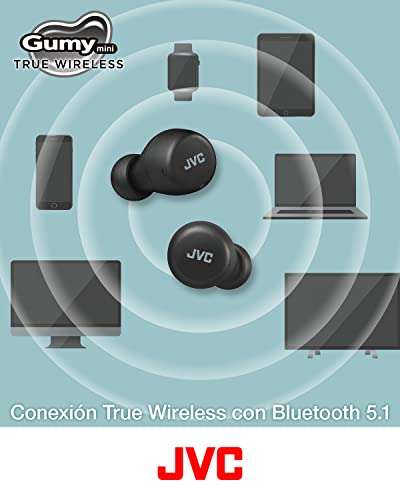 JVC Gumy Mini True Auriculares Inalámbricos, Bluetooth 5.1, ResistenciaAgua (IPX4) HA-Z55T-B