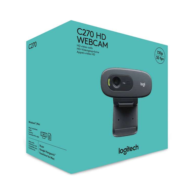 Logitech C270 Webcam Streaming HD, 720p/30fps, Video-Llamadas HD Amplio Campo Visual, Corrección de Iluminación, Micrófono Reductor de Ruido