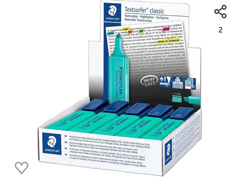 STAEDTLER 364-35 - Pack de 10 marcadores fluorescente, color turquesa