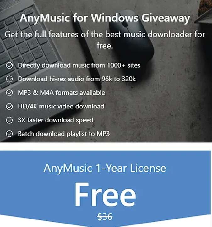 AnyMusic: suscripción gratuita de 1 año para descargar canciones desde cualquier sitio web