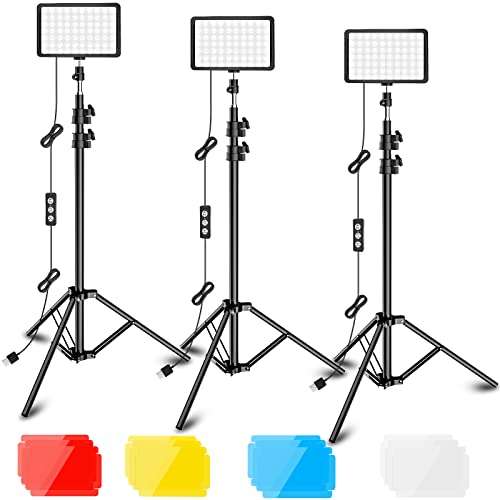 Kit de iluminación de fotografía de 5600 K, luz de vídeo USB, 66 LED, con soporte de trípode ajustable y filtros de color (3 unidades)
