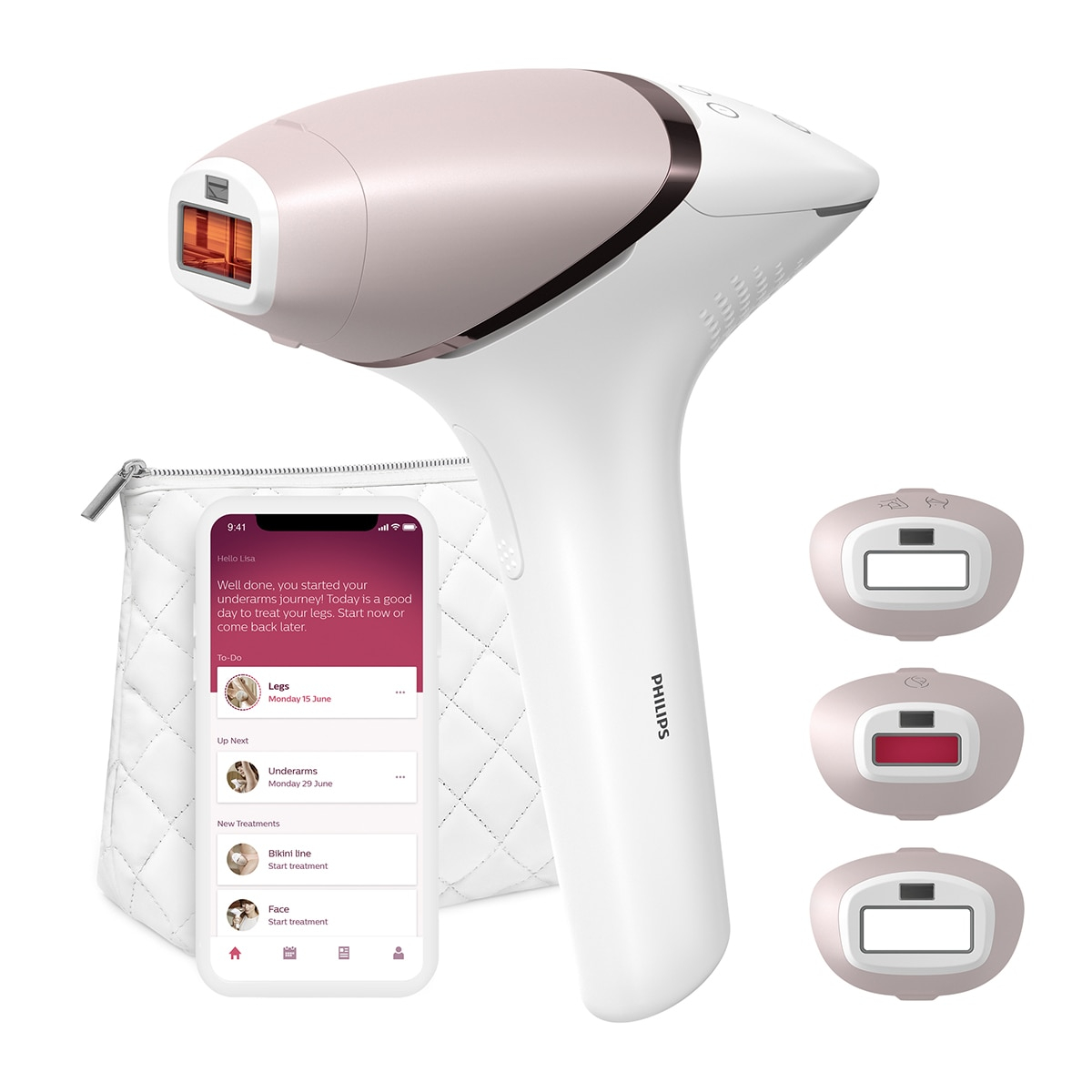 Depiladora IPL Philips Lumea Serie 9000, depilación permanente, sin cable, luz pulsada, 3 cabezales, cara y cuerpo, sensor piel inteligente