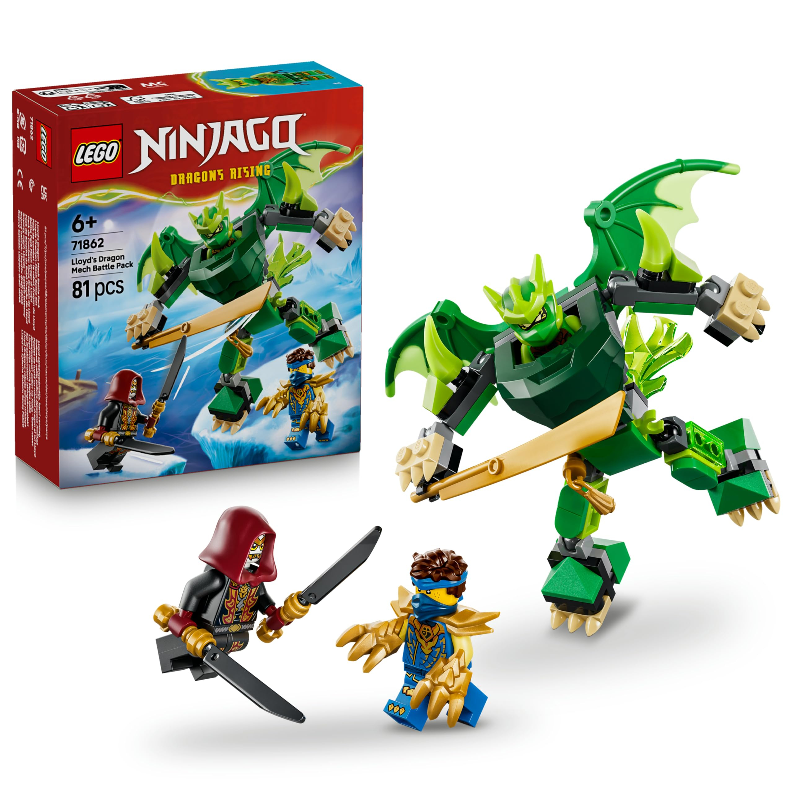 LEGO NINJAGO 71862 Pack de Combate: Meca Dragón de Lloyd - Figura Articulada, 3 Minifiguras y Catanas