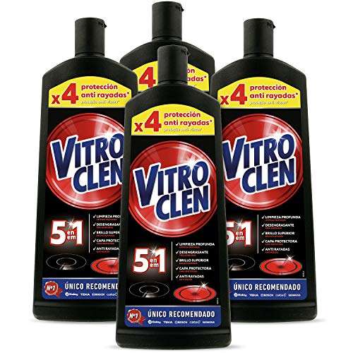 Vitroclen Limpiador de Vitrocerámica en crema, acción protectora y desengrasante - Pack de 4 x 450 ml