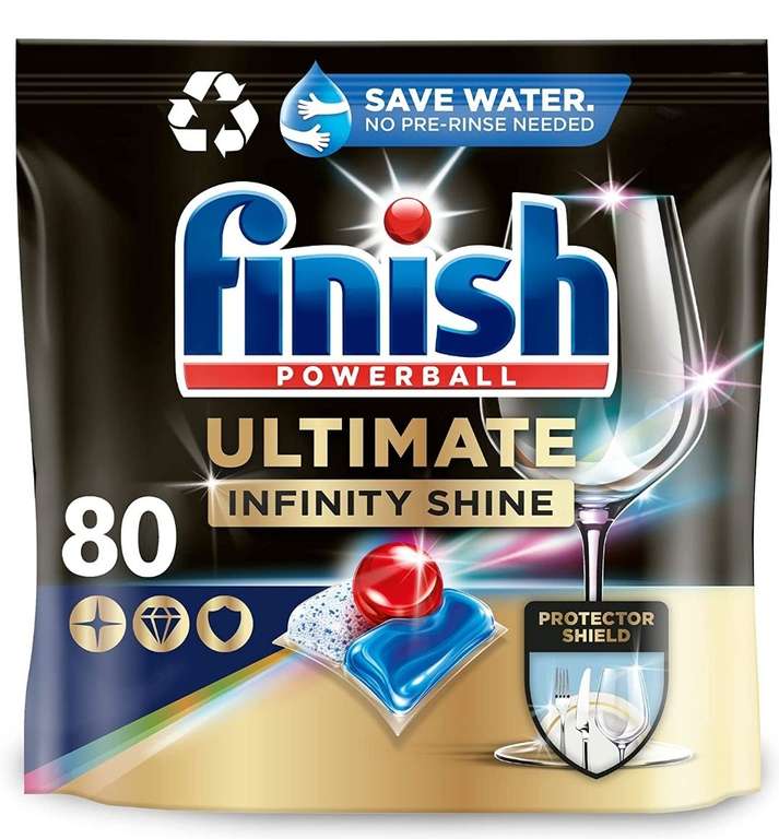 Finish Powerball Quantum/ Ultimate Infinity Shine, manchas resecas y escudo protector, Pack de 80 pastillas