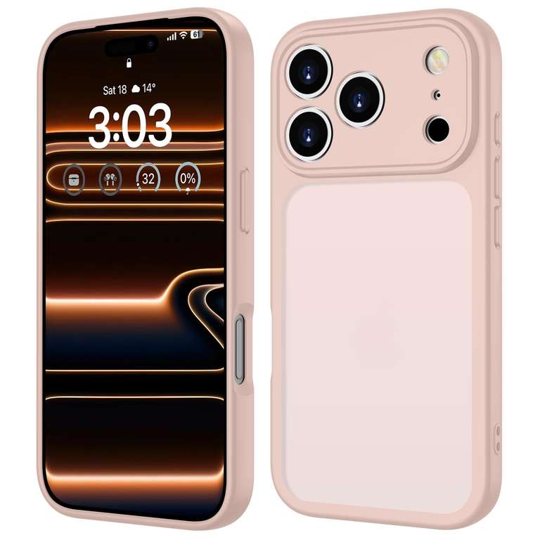 ORDA Funda para iPhone 17 Pro, protección completa de la cámara, antigolpes, color rosa Carcasa mate para iPhone 17 Pro