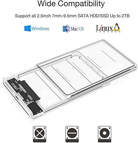 Caja Disco Duro Externo de HDD SSD SATA I/II/III de 7mm 9.5mm de Altura, Soporta UASP, No Requiere Herramientas, con Cable USB3.0