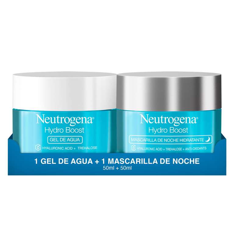Neutrogena Rutina Facial Hydro Boost, Gel de Día Mascarilla Noche, con Ácido Hialurónico y Trehalosa Natural, Hidratación, Pack de 2 x 50 ml