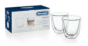 De'Longhi Juego de 2 vasos premium para cappuccino, apto para lavavajillas, pared doble vidrio templado, transparente, 190 ml