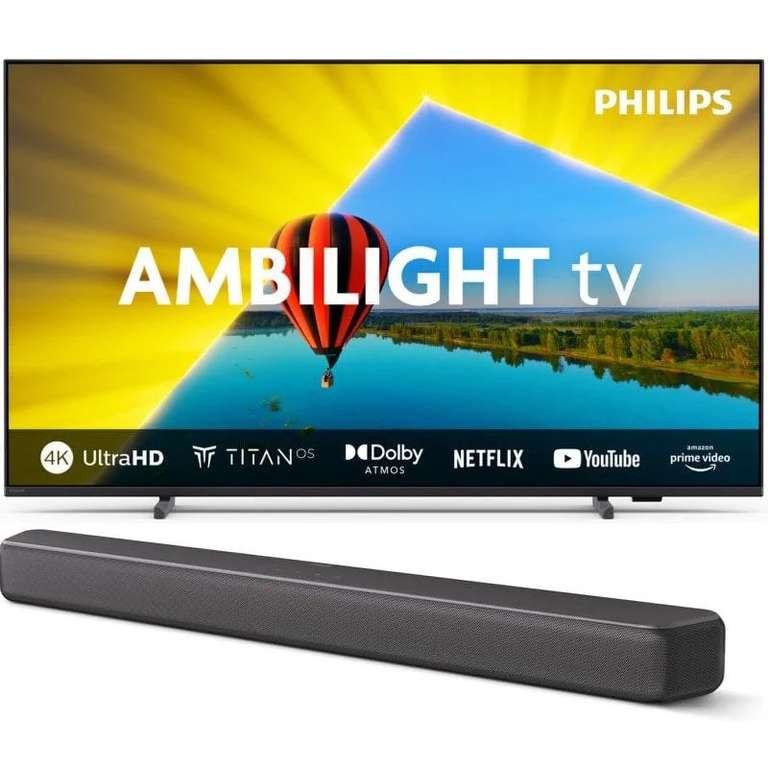 TV Philips Ambilight TV 75PUS8079 75” + Barra de Sonido Philips TAB5109