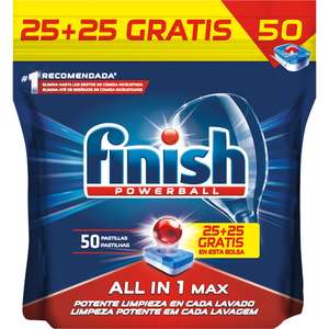 Aprovechar!! 3x2 - FINISH Detergente lavavajillas Power Ball todo en 1 Max bolsa 25 pastillas + 25 pastillas gratis
