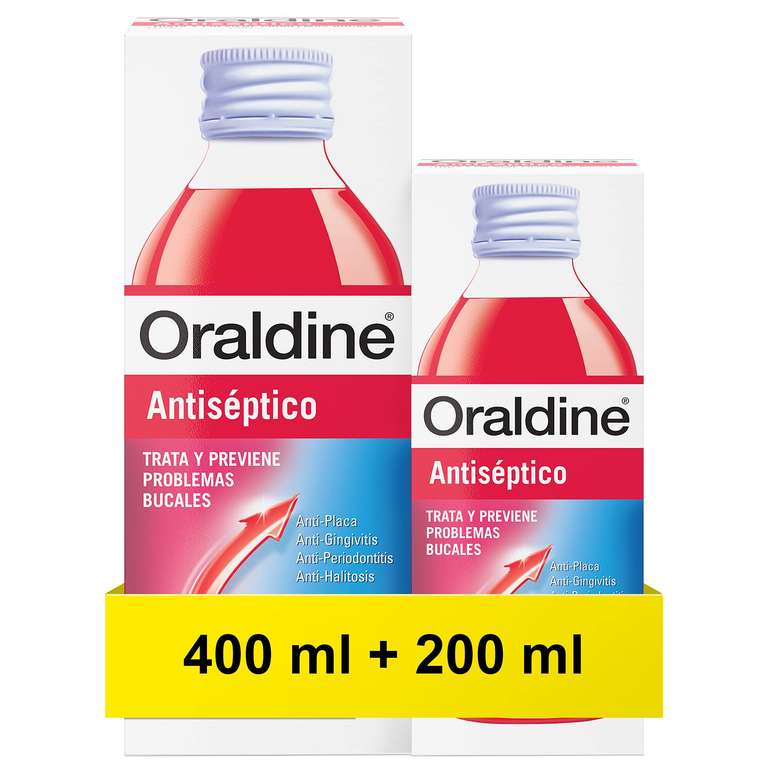 Oraldine Enjuague Bucal Antiséptico Uso Diario, 400 ml y 200 ml, 2 uds