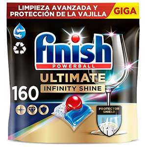 Finish Powerball Ultimate Infinity Shine, Pastillas para el Lavavajillas contra Manchas Resecas y Escudo Protector, 2 packs de 80