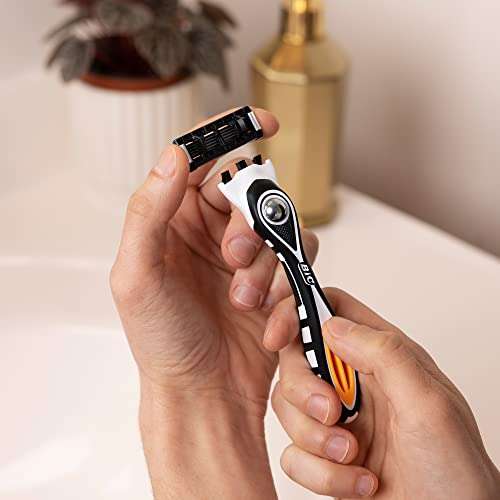 BIC Hybrid 5 Flex - Kit de maquinilla de afeitar recargable para hombre, mango y Nano-Tech Titanium 5 cuchillas recargables - Caja de 1+2