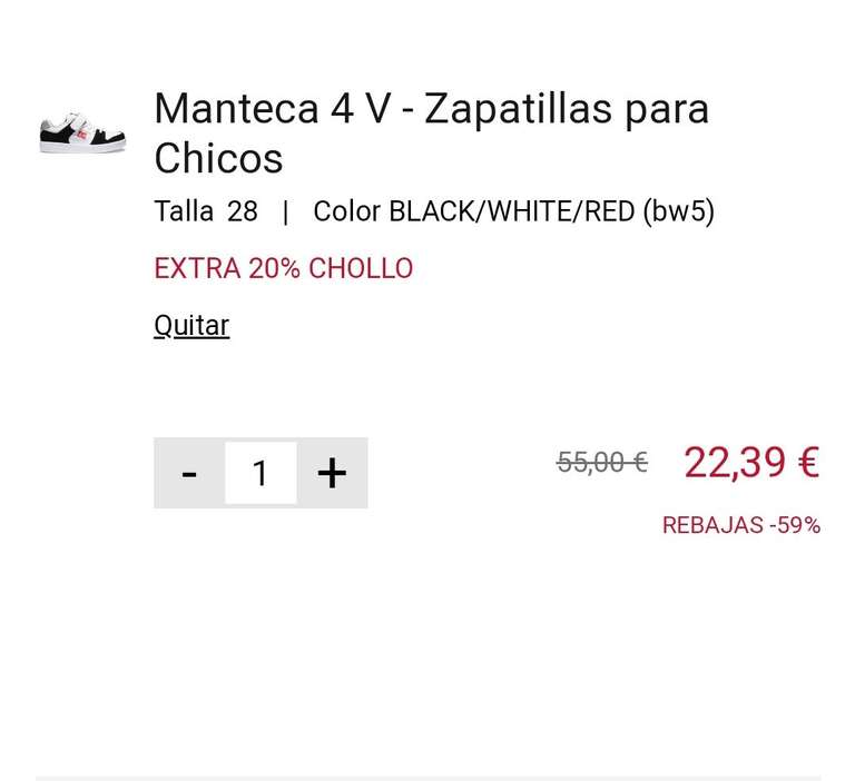 Manteca 4 V - Zapatillas para Chicos Tallas 28 a 29, 31 a 34 y 36,39. Otro color 32€.Envío gratis miembros también en el corte inglés.