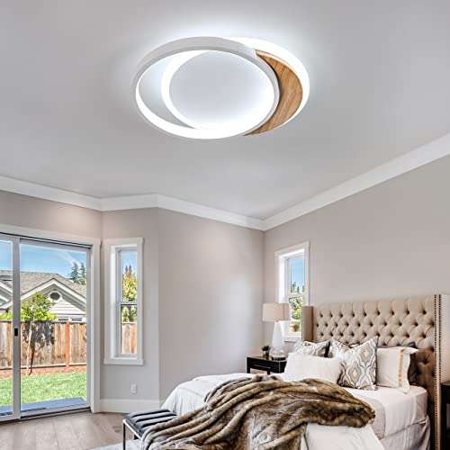 Lámpara de Techo LED, 28W Plafon de Techo de Madera, Blanco Frío 6000K,Moderna Redonda para Dormitorio Pasillo Cocina Sala de estar