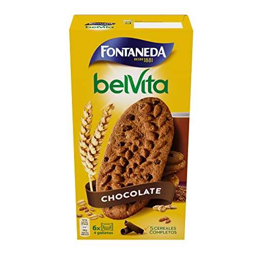 2 x Fontaneda Belvita Galletas con Chocolate y 5 Cereales Completos enriquecidas con Hierro, Calcio y Magnesio 300g [Unidad 1'35€]
