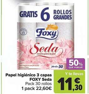 Foxy Seda papel higiénico 3 capas pack 30 rollos x 22,6€ + el 50% que vuelve