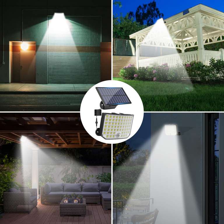 CISSIYOG Luz Solar Exterior 224 LEDs 1600 Lúmenes - Sensor Movimiento + Mando A Distancia, 4 Modos, IP65, Panel Separado Con Cable De 5m Para Jardín Garaje Terraza