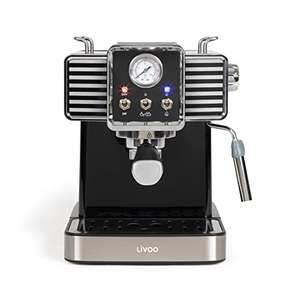 Livoo | Cafetera espresso | DOD174N – 15 Bars, Calentador Thermoblock Boquilla de vapor para Cappucino,Leche Caliente Look Retro Negro,1350W