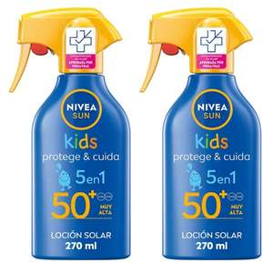 2 x NIVEA SUN Spray Solar Kids Protege & Cuida FP50+ (270 ml), resistente al agua, protección solar muy alta para niños