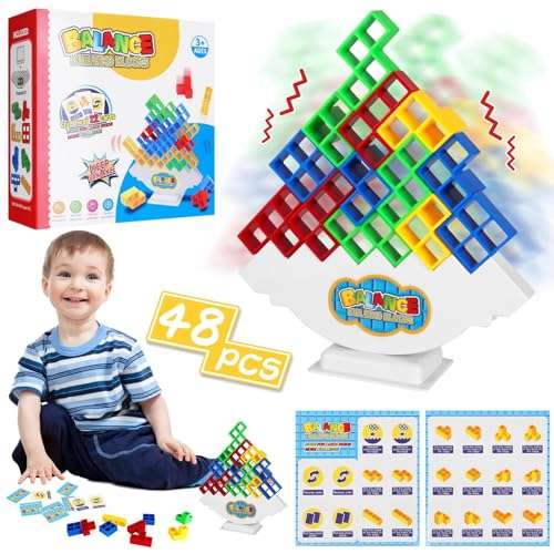 Bambebe 48PCS Tetra Tower Balance Blocks, Juguetes Montessori Bebes, Juegos Apilables para Niños, Apilamiento de Equilibrio, Tetris 3-6 Años