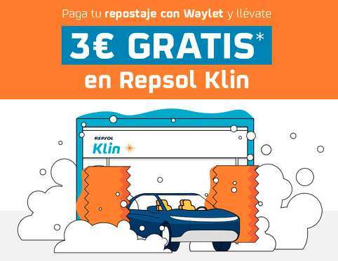 3€ GRATIS en autolavado Repsol Klin (Gastando 30€)