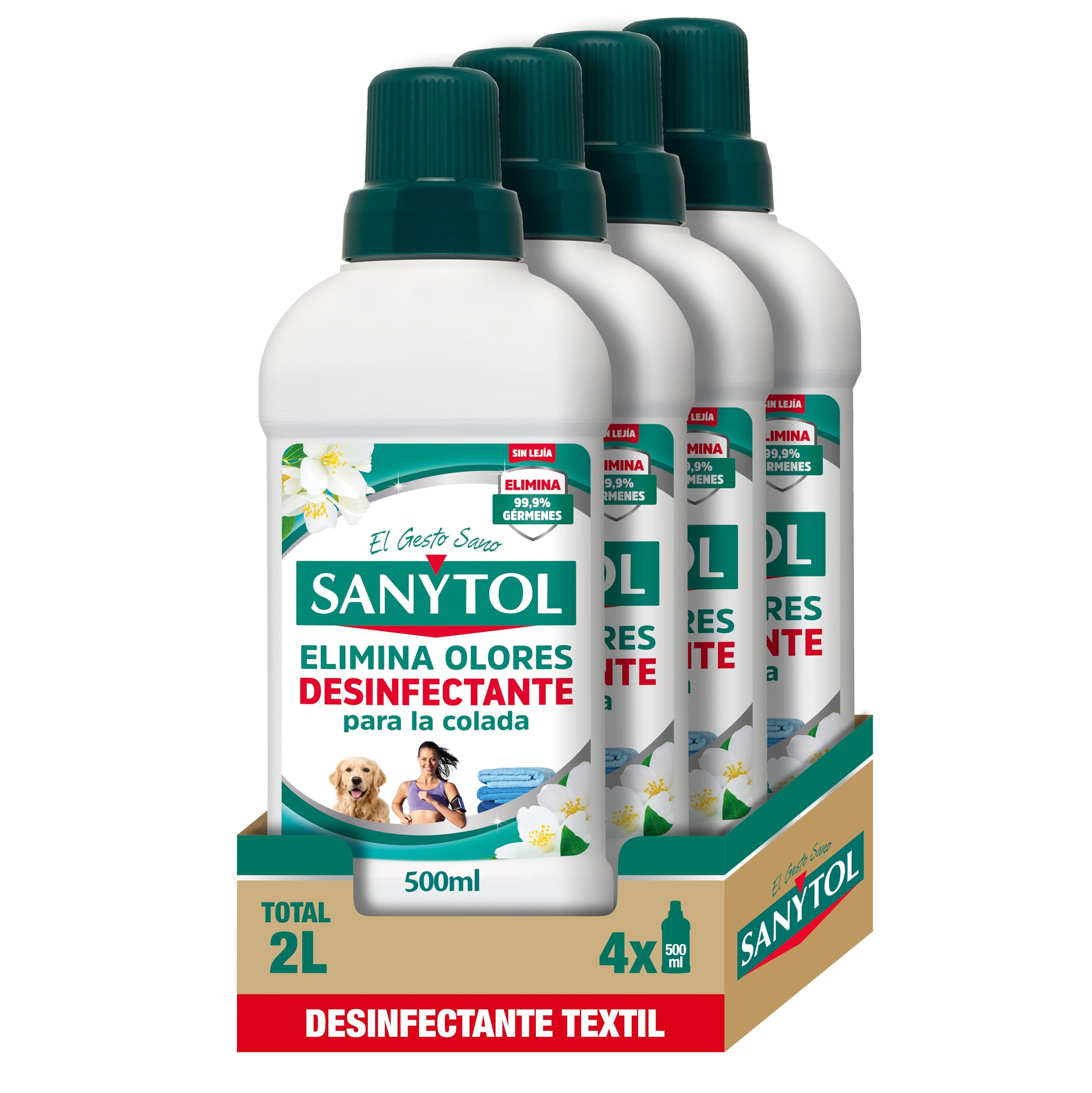 4 x 500 ml. Sanytol - Desinfectante para la Colada, Elimina Malos Olores y el 99,9% de Gérmenes, Efectivo a partir de 20ºC,