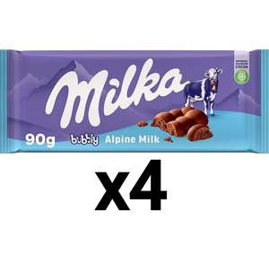 4 tabletas de chocolate MILKA BUBBLY (90g/tableta; a 0,81€/tableta)