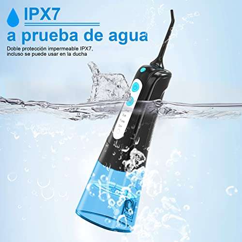 Irrigador Dental portatil con 5 Boquillas 4 Modos 300ML, IPX7 Impermeable USB Recargable