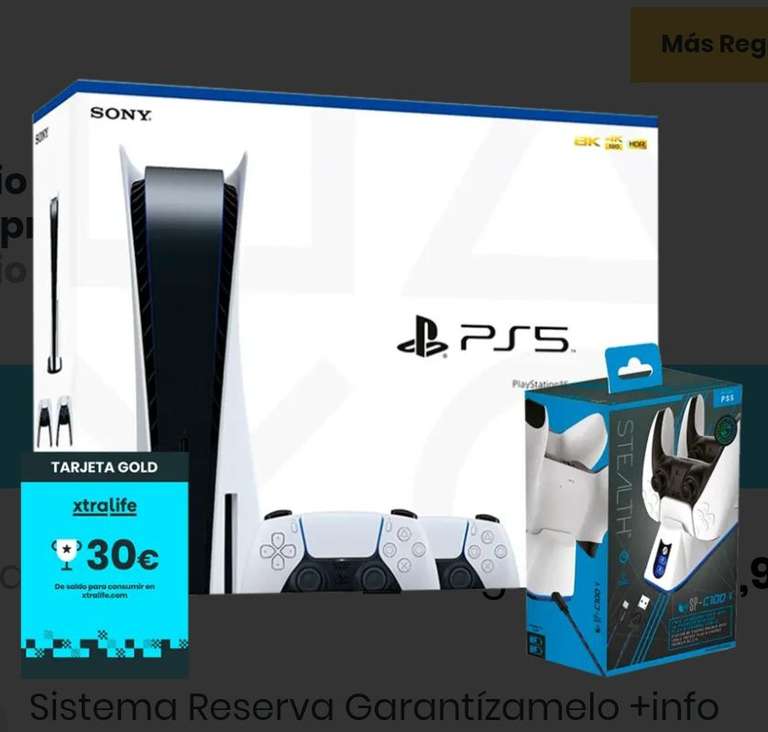 Consola PS5 Disco Chasis C + Tarjeta Regalo Gold 30€ + Base de Carga Dual para DualSense+ 2 mandos +15€ próx compra +Pin