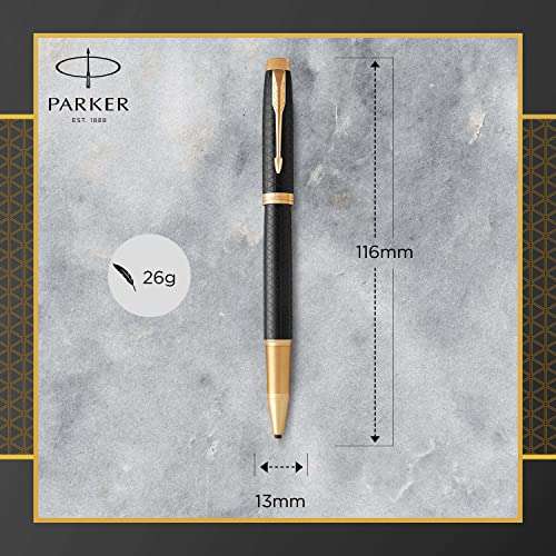 Parker IM - Bolígrafo Roller, Punto fino, color Negro (Premium Black Golden trim)