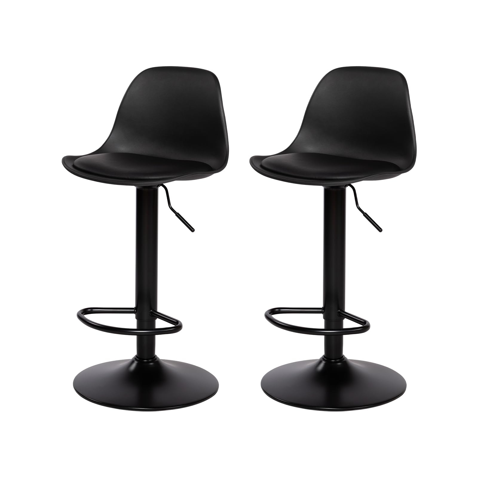 Taburetes Altos de Cocina, Taburete Alto Regulable Altura con Respaldo Reposapiés y Acolchado, Juego de 2