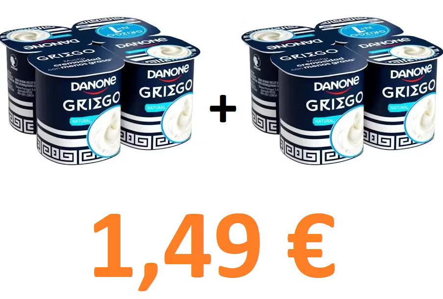 2 x DANONE griego natural o sabores pack de 4 uds.