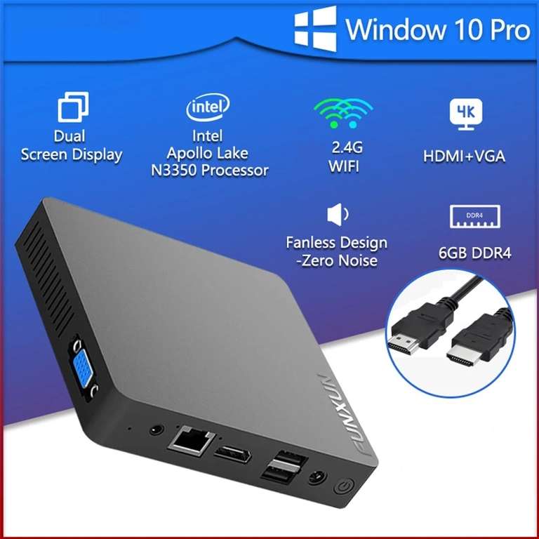 Mini PC con Windows 10 pro, 6gb de Ram, Intel n3350