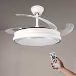 Ventilador de techo blanco con aspas retráctiles y luz LED regulable