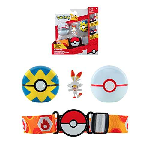 Bandai - Pokémon - Cinturón Clip 'N' Go - 1 cinturón, 1 Quick Ball, 1 Premier Ball y 1 Figura de 5 cm Flambino