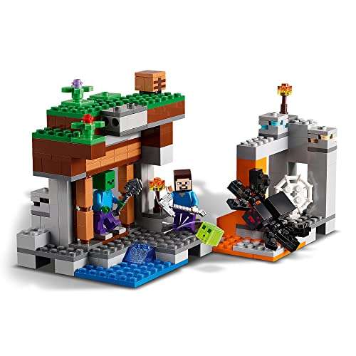 LEGO Minecraft La Mina Abandonada, Juguete de Construcción para Niños de 7 Años o Más, Juego de Acción con Ladrillos, Araña, Zombie y Slime