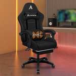 ALFORDSON Silla Gaming Ergonómica con Masaje, Silla Gamer de Oficina con Reposapiés Retráctil, Lumbar