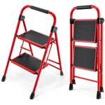 Escalera de 2 escalones, Escalera Plegable con Pedal Antideslizante y Ancho, pequeña con asa, Acero Resistente,Ligera y portátil
