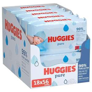 Huggies Toallitas pure para Bebé, 99% agua, 1008 toallitas (18 packs de 56 toallitas)