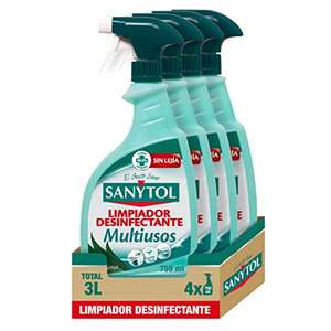 Sanytol - Limpiador Desinfectante Multiusos, Elimina Bacterias, Hongos y Virus Sin Lejía, Perfume Eucaliptus - 4 x 750 Ml = 3L [2'10€/ud]