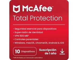 Software McAfee Total Protection para 10 Dispositivos - Windows, MacOS, ChromeOS, Android e iOS - 1 Año - Formato Digital