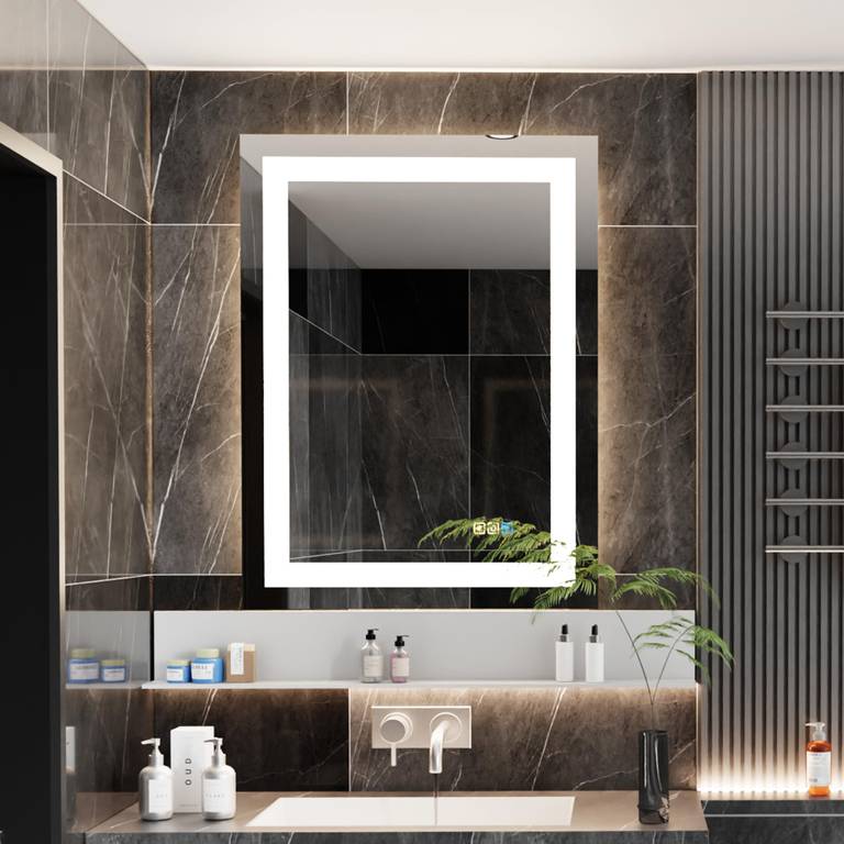 Espejo baño led 60x80cm Rectangular,Espejo Inteligente,Espejo baño antivaho, Botones Táctiles,Regulable,3 Temperaturas de Color,Vidrio
