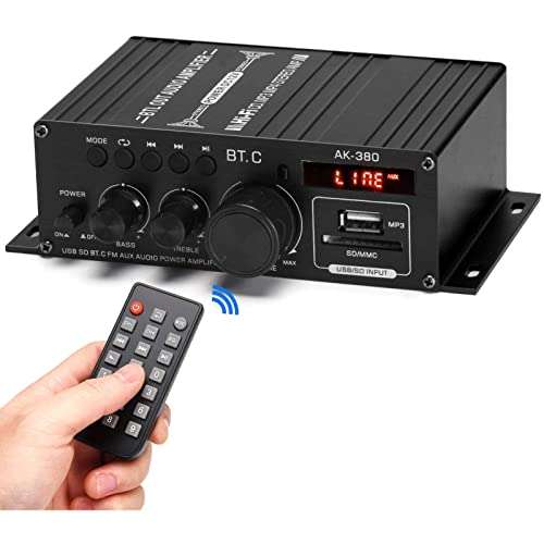 Mini Bluetooth Amplificador Audio, 600W HiFi de 4.0 Canales Audio Stereo Music Reproductor, SD Card/USB Input/FM Radio, para PC, TV,