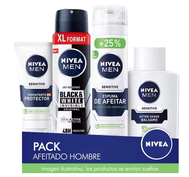 NIVEA MEN Pack Ahorro Afeitado Gama Sensitive: Aftershave + Espuma Afeitado + Crema Hidratante + Desodorante [7,71€ NUEVO USUARIO]