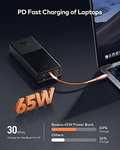 Baseus Power Bank 20000 mAh, Powerbank Laptop con cable PD de 65 W incorporado, USB C Quick Charge